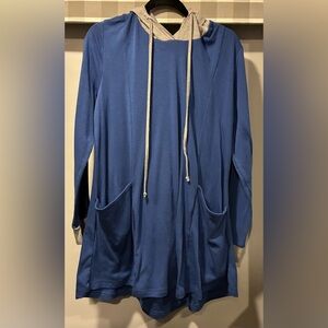 Furnex Womens Hooded Hoodie Tunic Short Blouse Sweater Pockets XL Blue/Grey